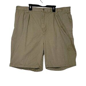 VAN HEUSEN Mens Khaki Pleated Shorts Size 42 Cotton Relaxed Fit Casual